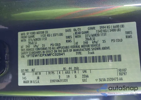 2021 Ford F-150 Xl z USA, uszkodzony, nr VIN 1FTEW1EPXMFC02041